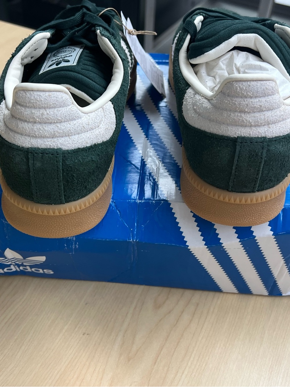 Adidas  Samba Sneakers in Dark Green and White with Gum Sole - Picture 4 of 7